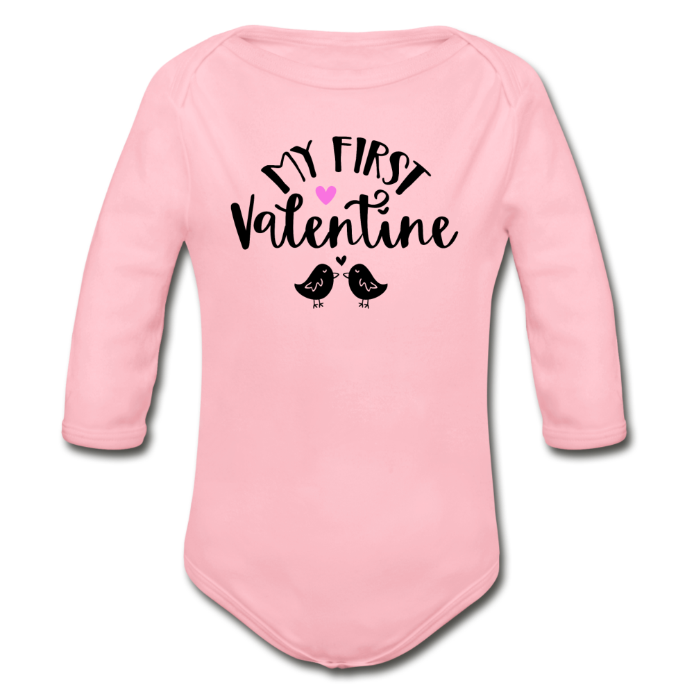 My First Valentine - Organic Long Sleeve Baby Bodysuit - light pink