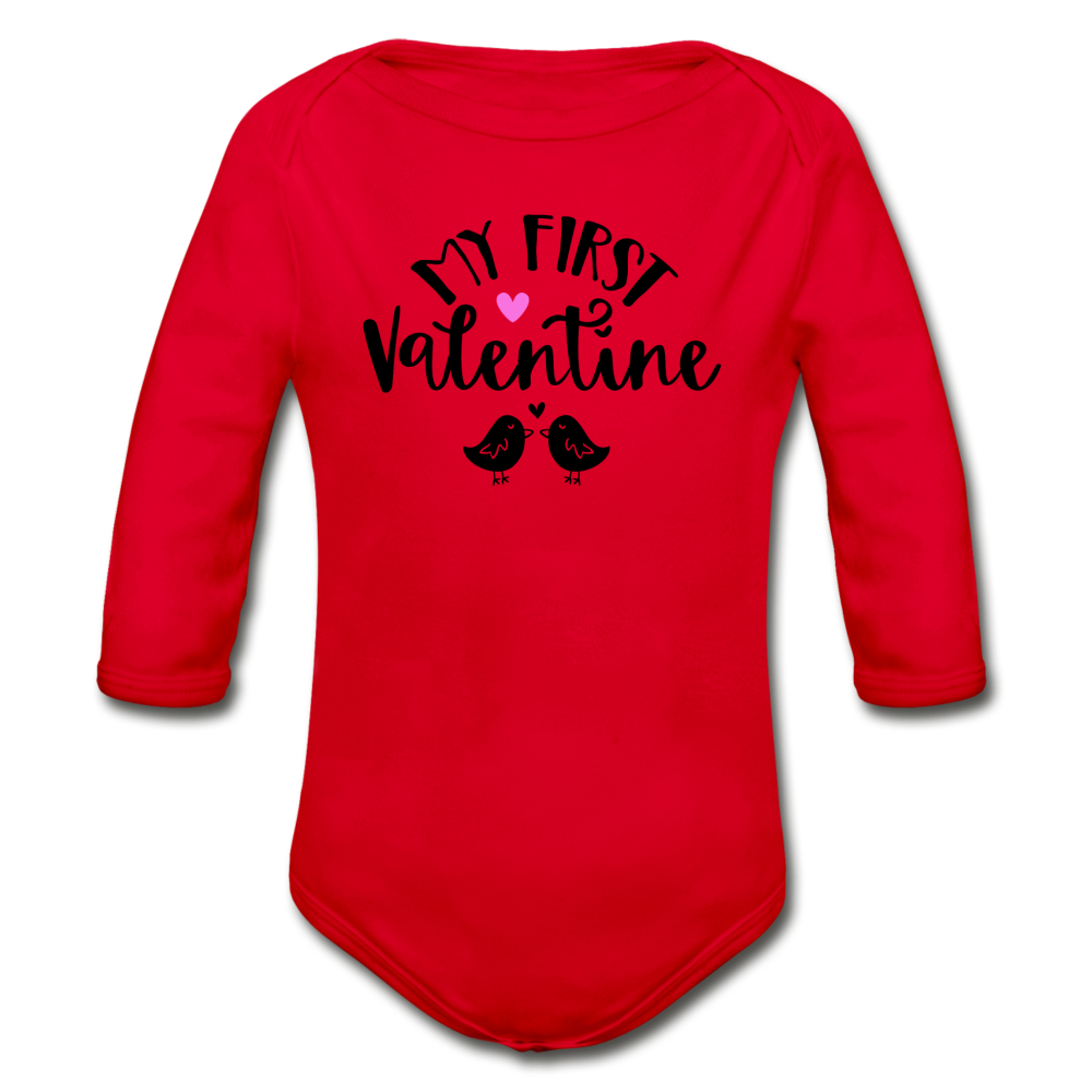 My First Valentine - Organic Long Sleeve Baby Bodysuit - red