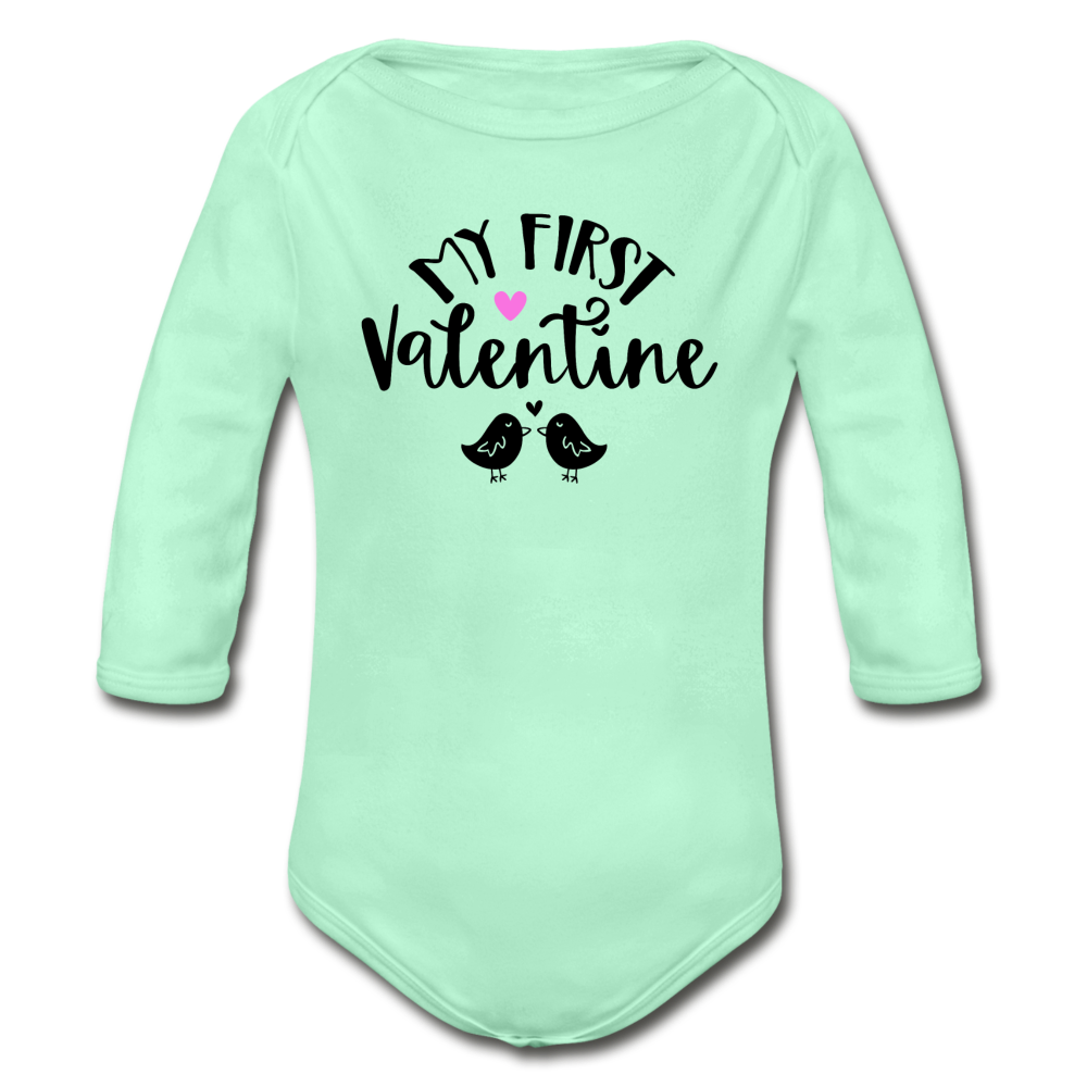 My First Valentine - Organic Long Sleeve Baby Bodysuit - light mint