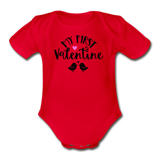 My First Valentine - Organic Short Sleeve Baby Bodysuit - red