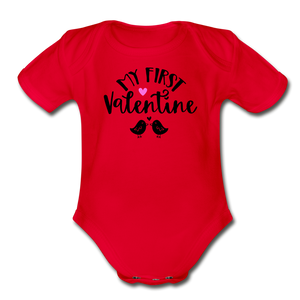 My First Valentine - Organic Short Sleeve Baby Bodysuit - red