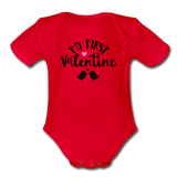 My First Valentine - Organic Short Sleeve Baby Bodysuit - red