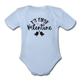 My First Valentine - Organic Short Sleeve Baby Bodysuit - sky
