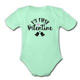 My First Valentine - Organic Short Sleeve Baby Bodysuit - light mint