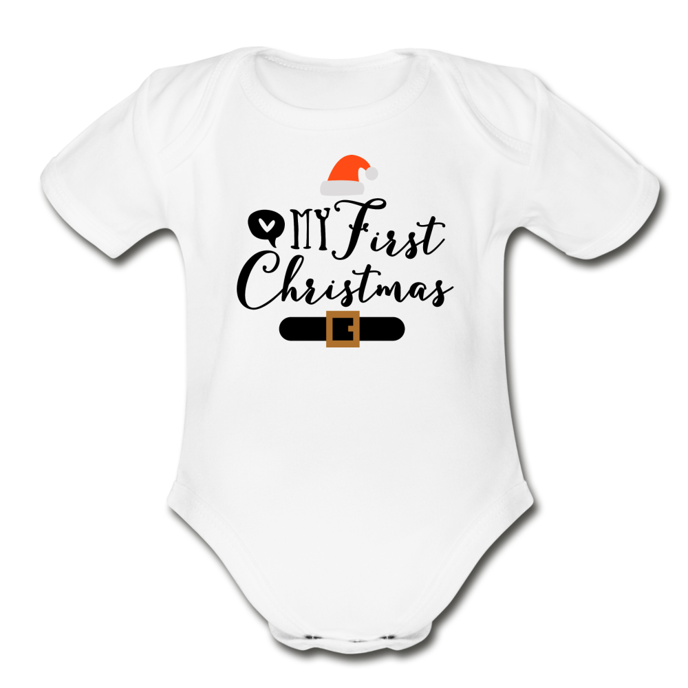 My First Christmas - Organic Short Sleeve Baby Bodysuit - white