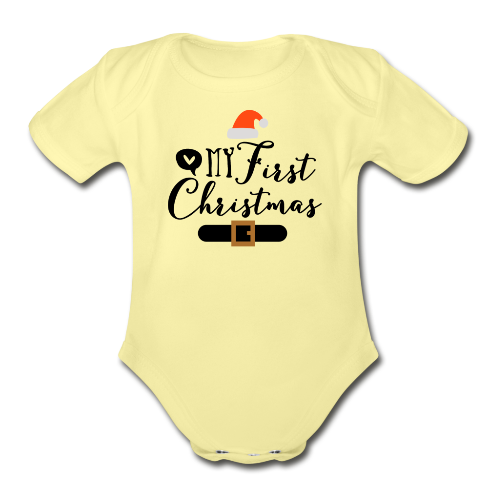 My First Christmas - Organic Short Sleeve Baby Bodysuit - washed yellow