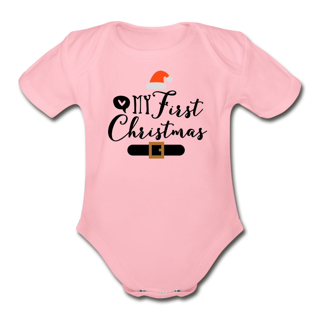 My First Christmas - Organic Short Sleeve Baby Bodysuit - light pink