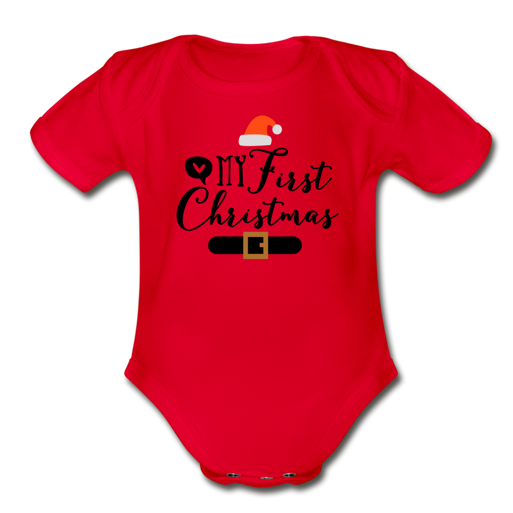 My First Christmas - Organic Short Sleeve Baby Bodysuit - red