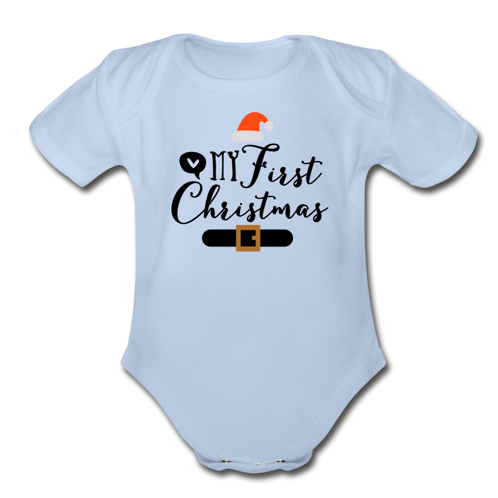 My First Christmas - Organic Short Sleeve Baby Bodysuit - sky