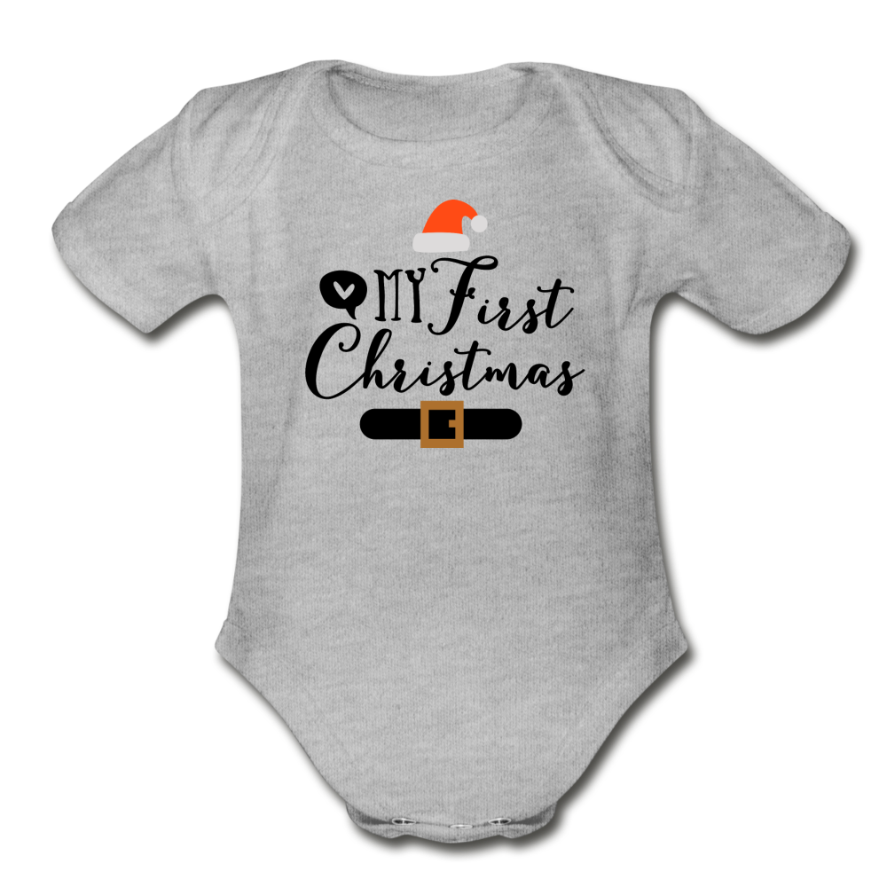 My First Christmas - Organic Short Sleeve Baby Bodysuit - heather gray