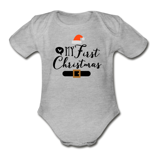 My First Christmas - Organic Short Sleeve Baby Bodysuit - heather gray