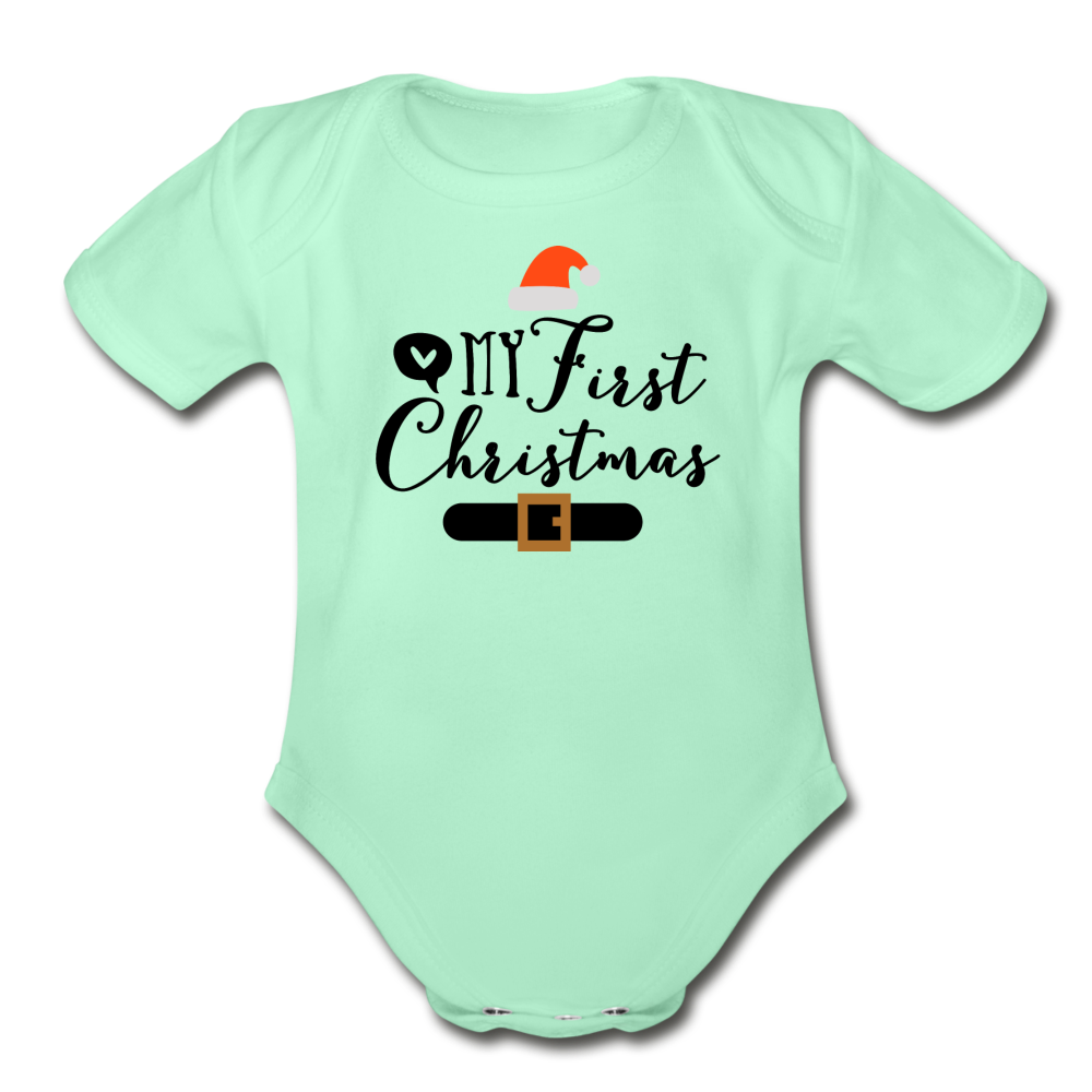 My First Christmas - Organic Short Sleeve Baby Bodysuit - light mint