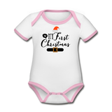 My First Christmas - Organic Contrast Short Sleeve Baby Bodysuit - white/pink