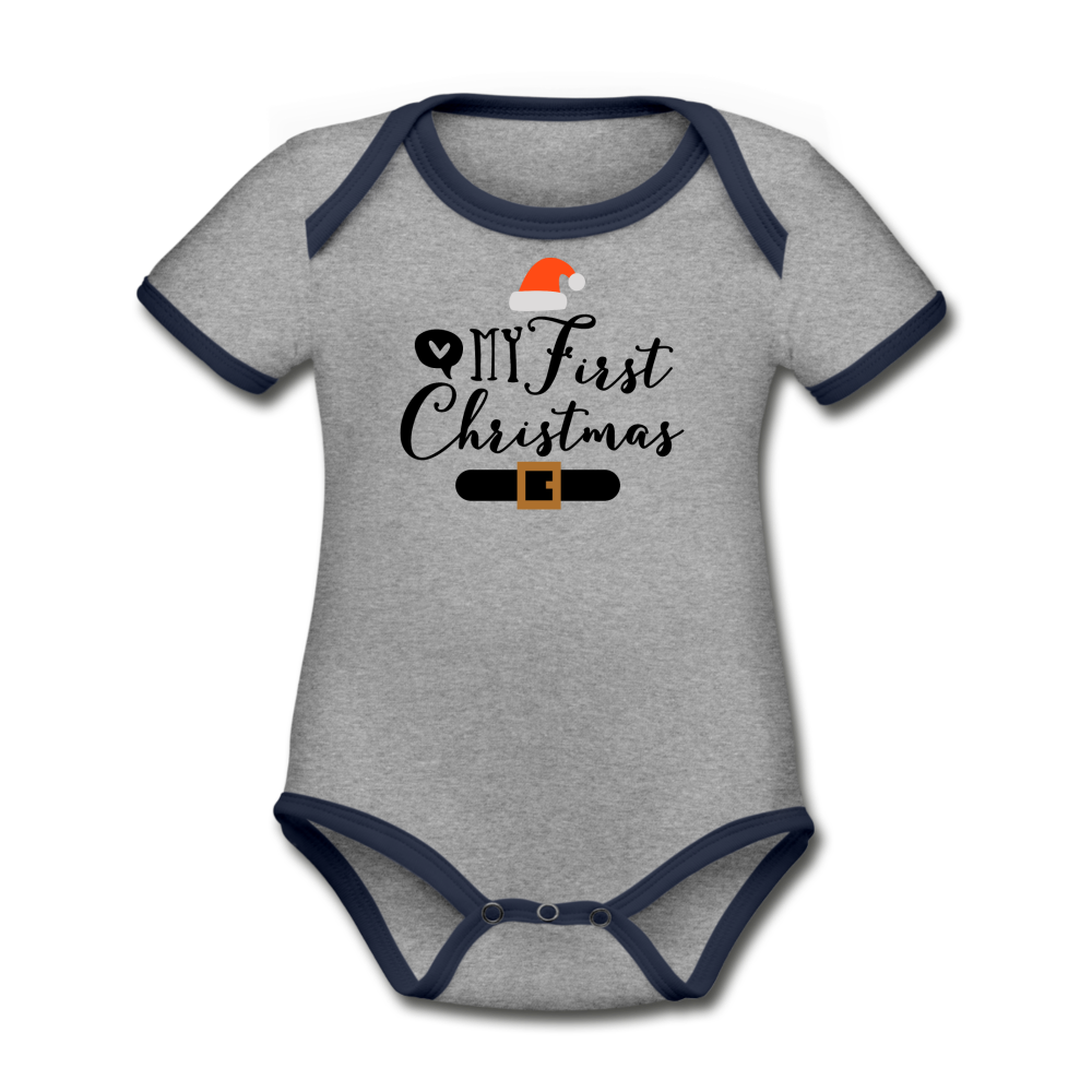 My First Christmas - Organic Contrast Short Sleeve Baby Bodysuit - heather gray/navy