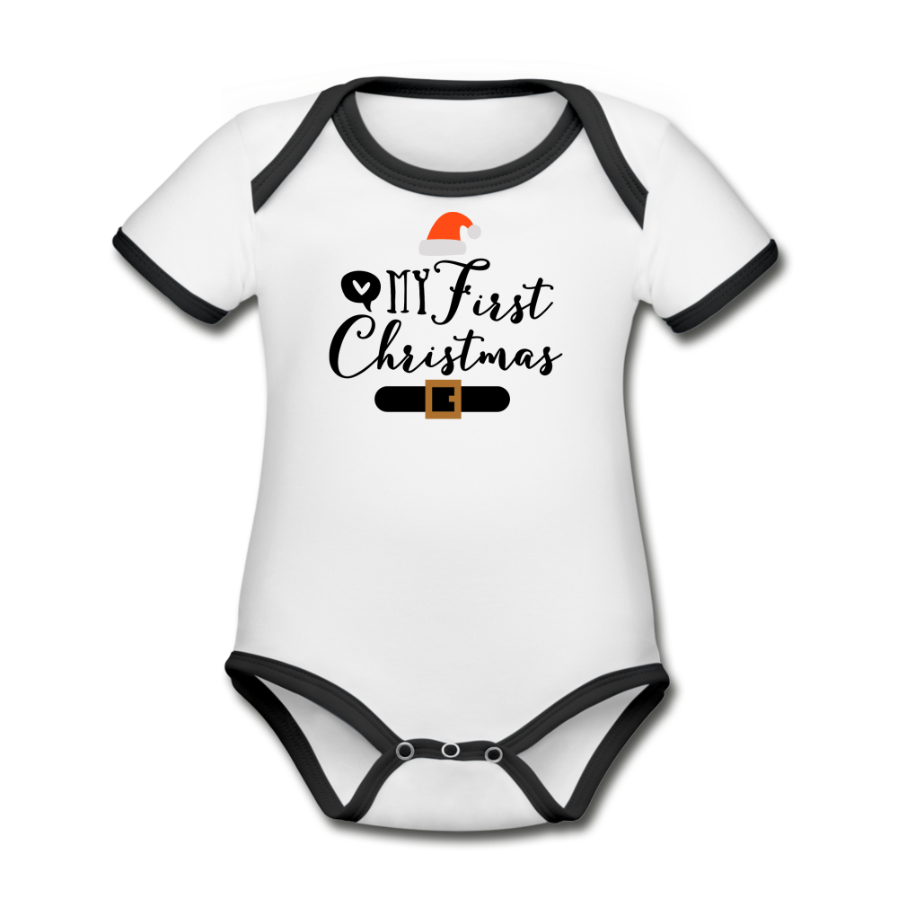 My First Christmas - Organic Contrast Short Sleeve Baby Bodysuit - white/black