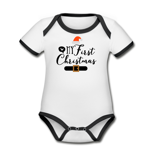 My First Christmas - Organic Contrast Short Sleeve Baby Bodysuit - white/black