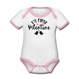 My First Valentine - Organic Contrast Short Sleeve Baby Bodysuit - white/pink