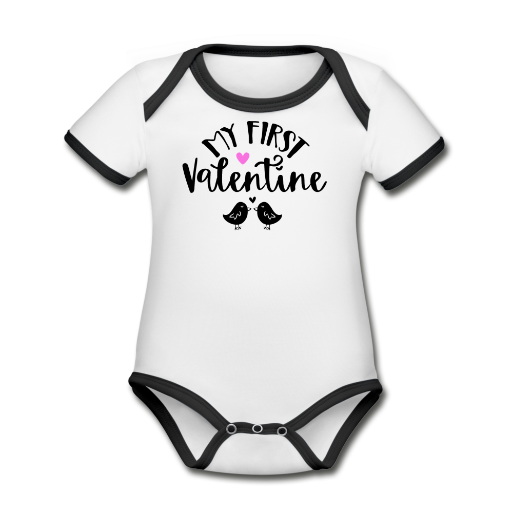 My First Valentine - Organic Contrast Short Sleeve Baby Bodysuit - white/black