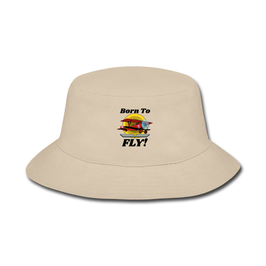 Born To Fly - Red Biplane - Bucket Hat - cream