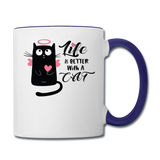 Life Is Better With A Cat - Contrast Coffee Mug - white/cobalt blue