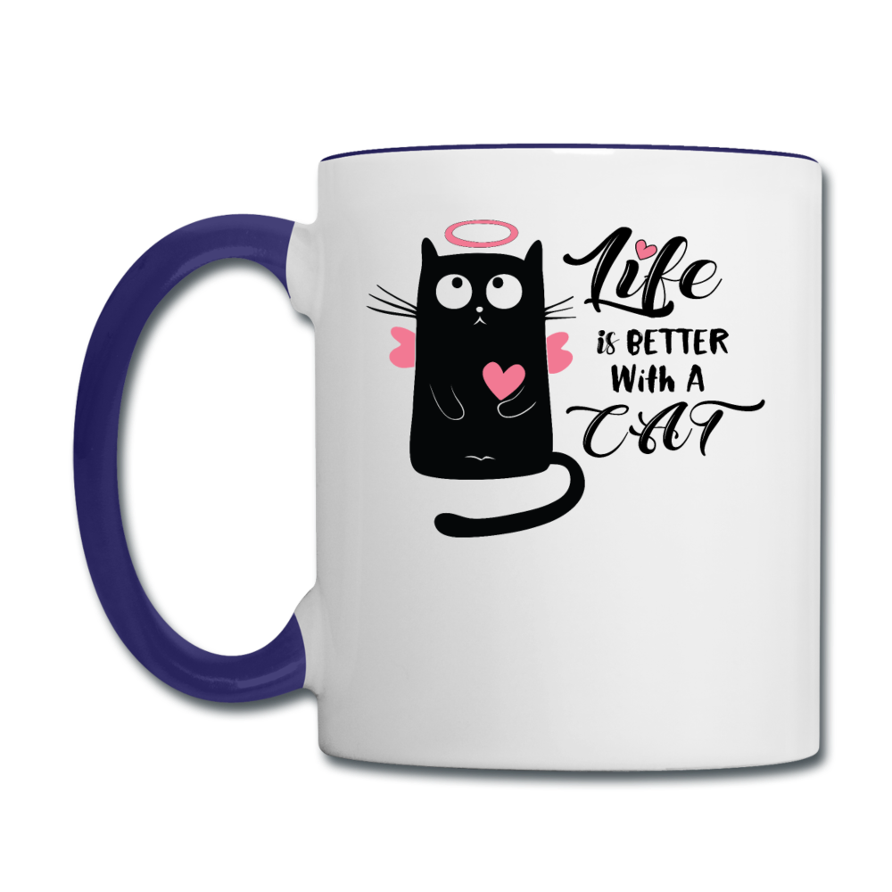 Life Is Better With A Cat - Contrast Coffee Mug - white/cobalt blue