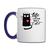 Life Is Better With A Cat - Contrast Coffee Mug - white/cobalt blue