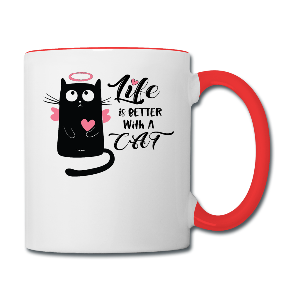 Life Is Better With A Cat - Contrast Coffee Mug - white/red