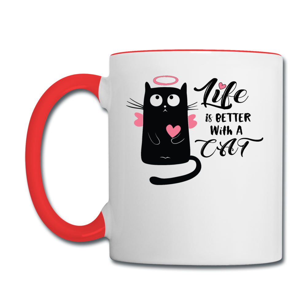 Life Is Better With A Cat - Contrast Coffee Mug - white/red