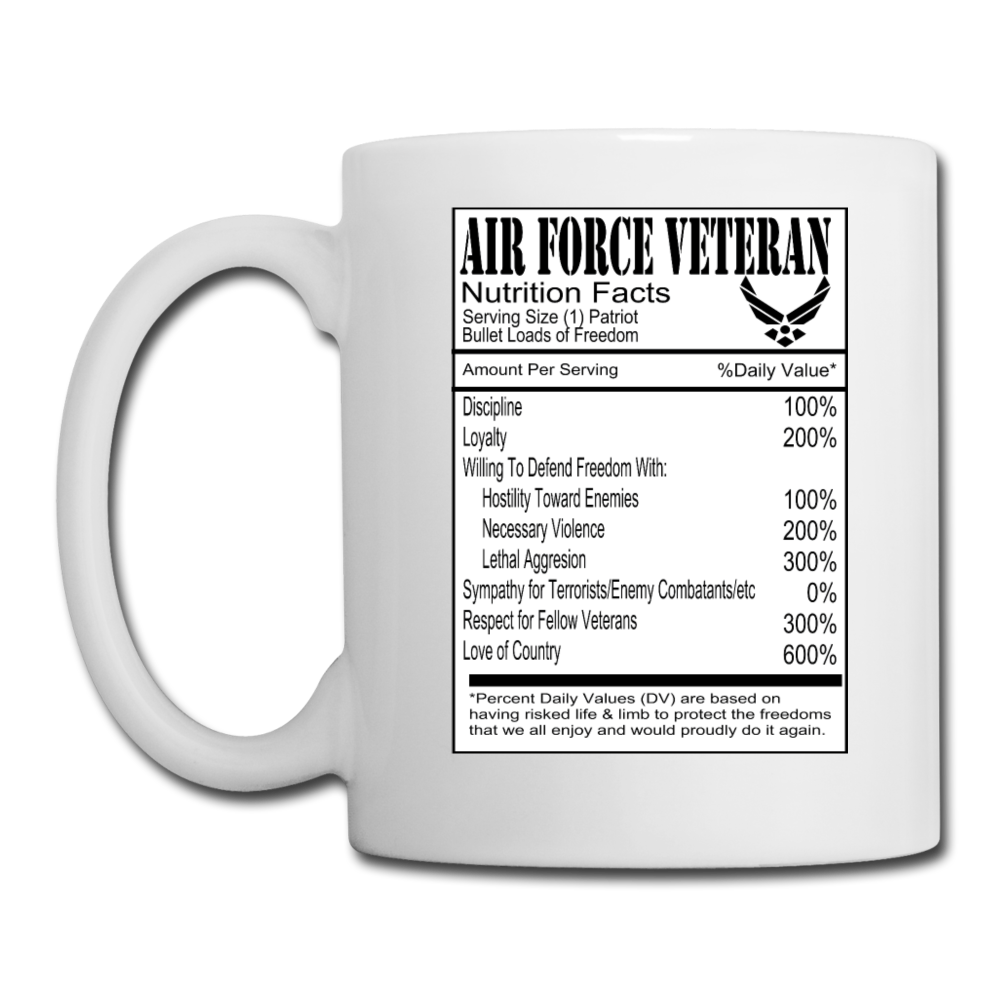 Air Force Veteran - Nutrition Facts - Coffee/Tea Mug - white