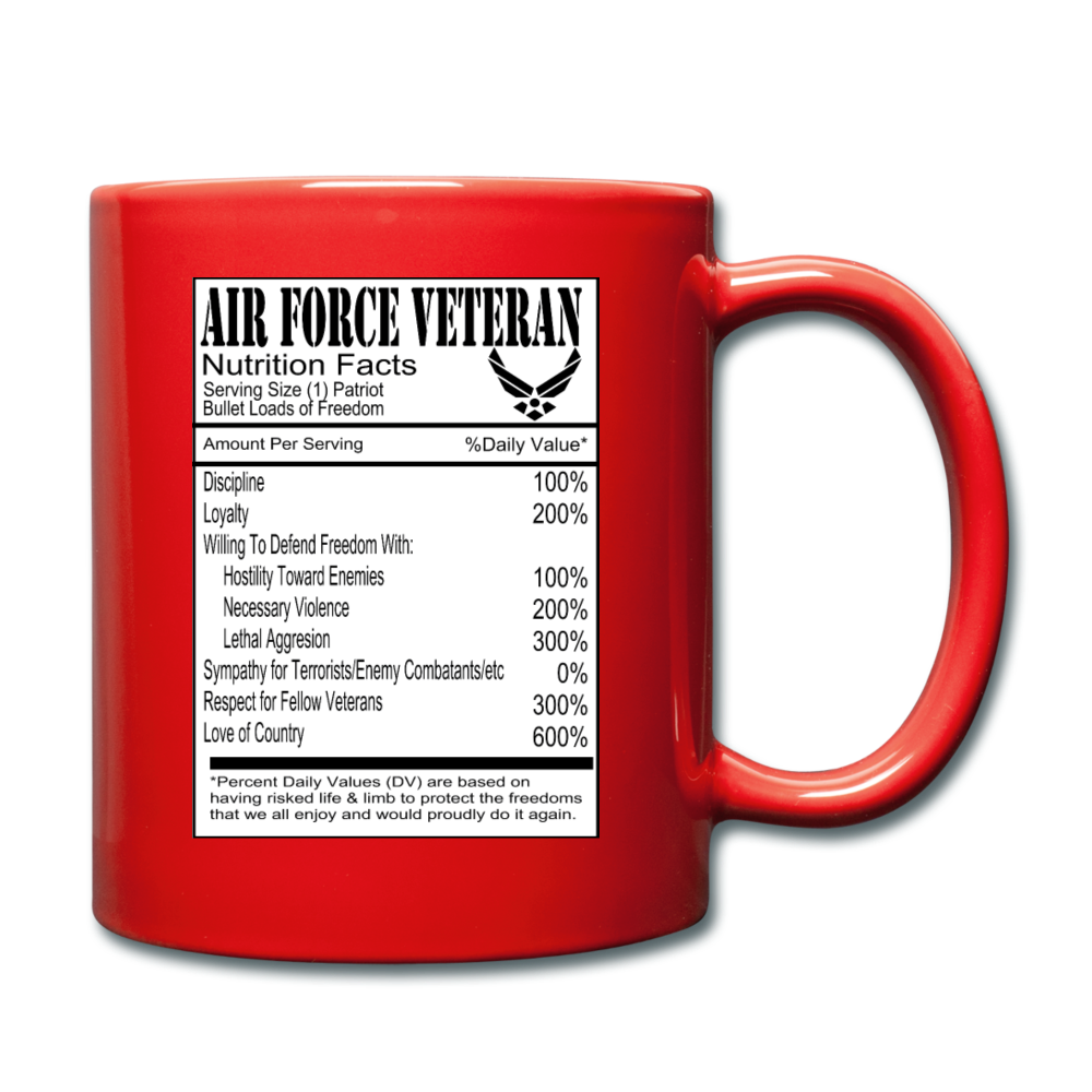 Air Force Veteran - Nutrition Facts - Full Color Mug - red