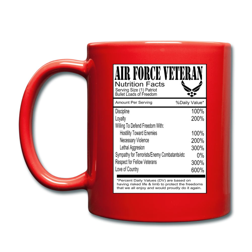 Air Force Veteran - Nutrition Facts - Full Color Mug - red