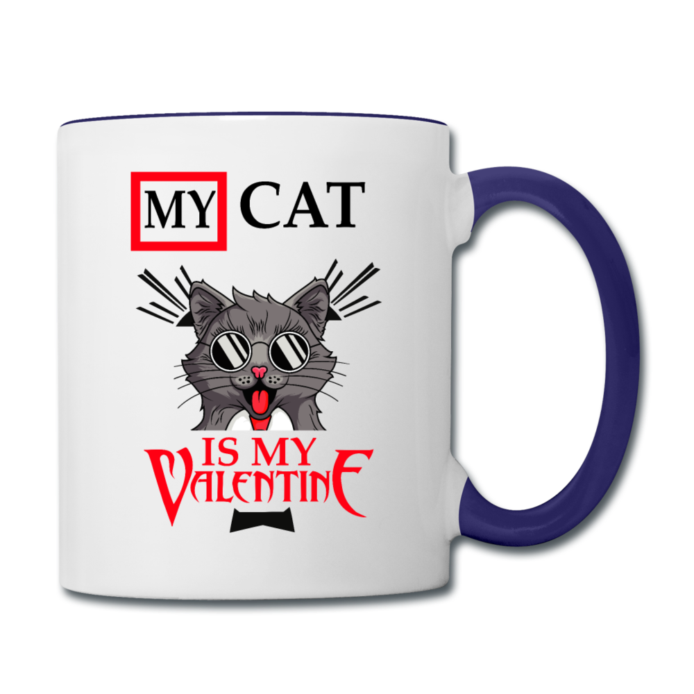 My Cat Is My Valentine v1 - Contrast Coffee Mug - white/cobalt blue