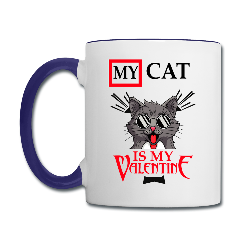 My Cat Is My Valentine v1 - Contrast Coffee Mug - white/cobalt blue