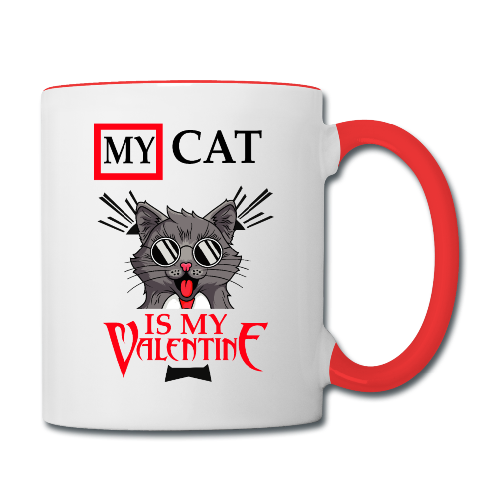 My Cat Is My Valentine v1 - Contrast Coffee Mug - white/red