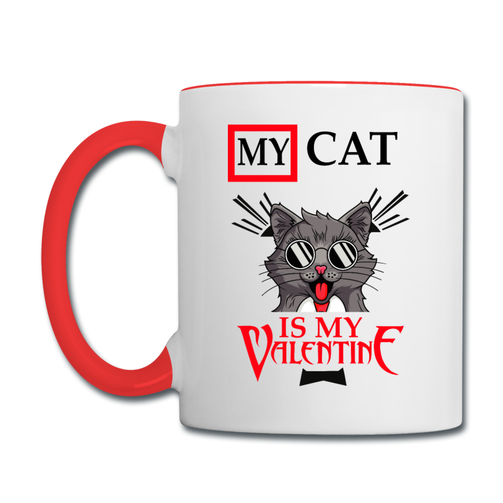 My Cat Is My Valentine v1 - Contrast Coffee Mug - white/red