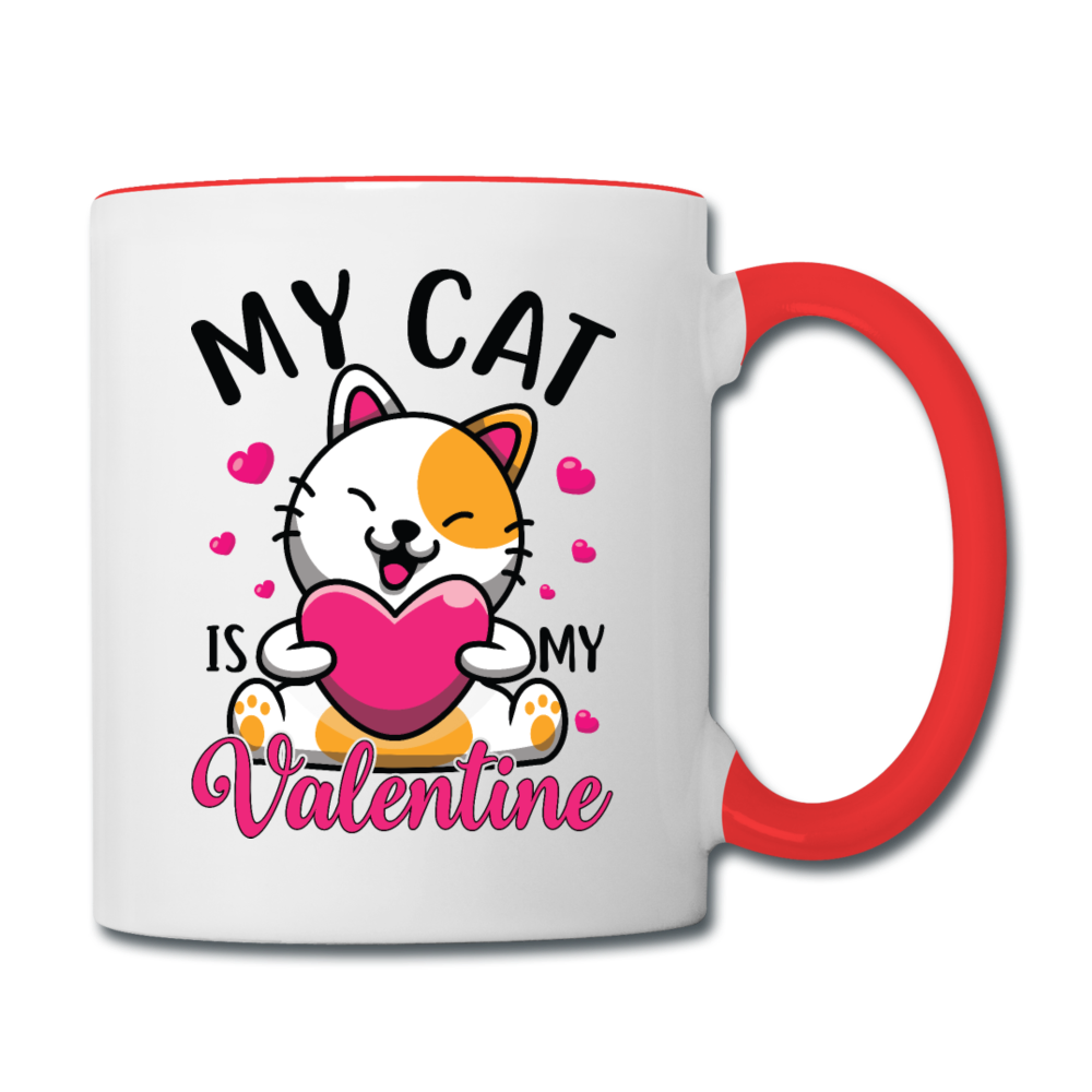 My Cat Is My Valentine v2 - Contrast Coffee Mug - white/red