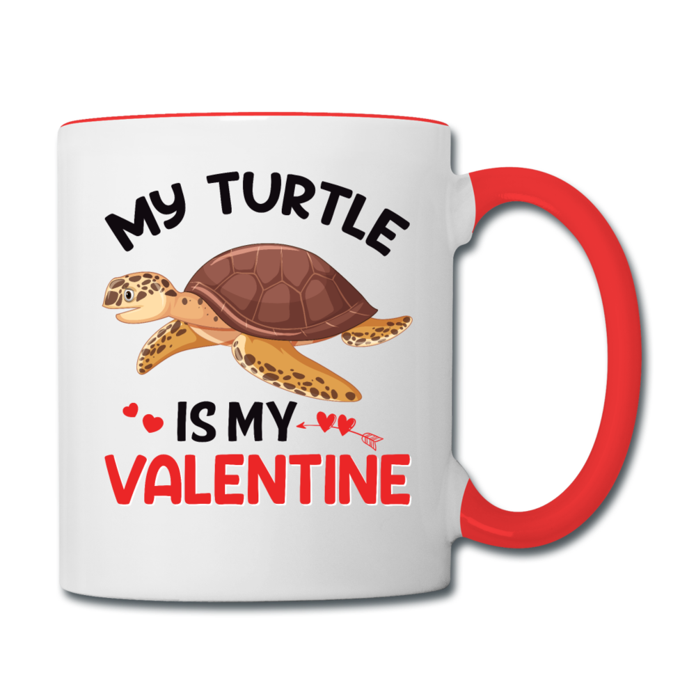 My Turtle Is My Valentine v1 - Contrast Coffee Mug - white/red