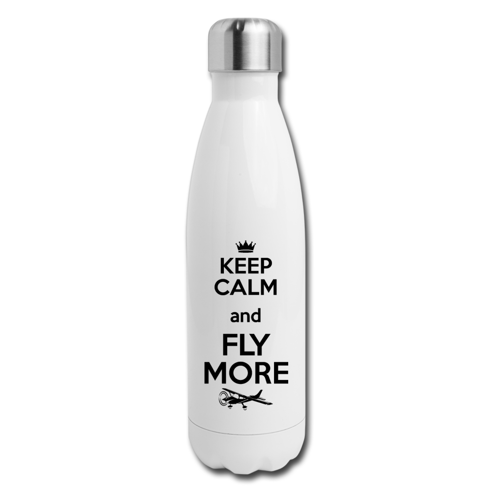 Keep Calm And Fly More - Black - Insulated Stainless Steel Water Bottle - white