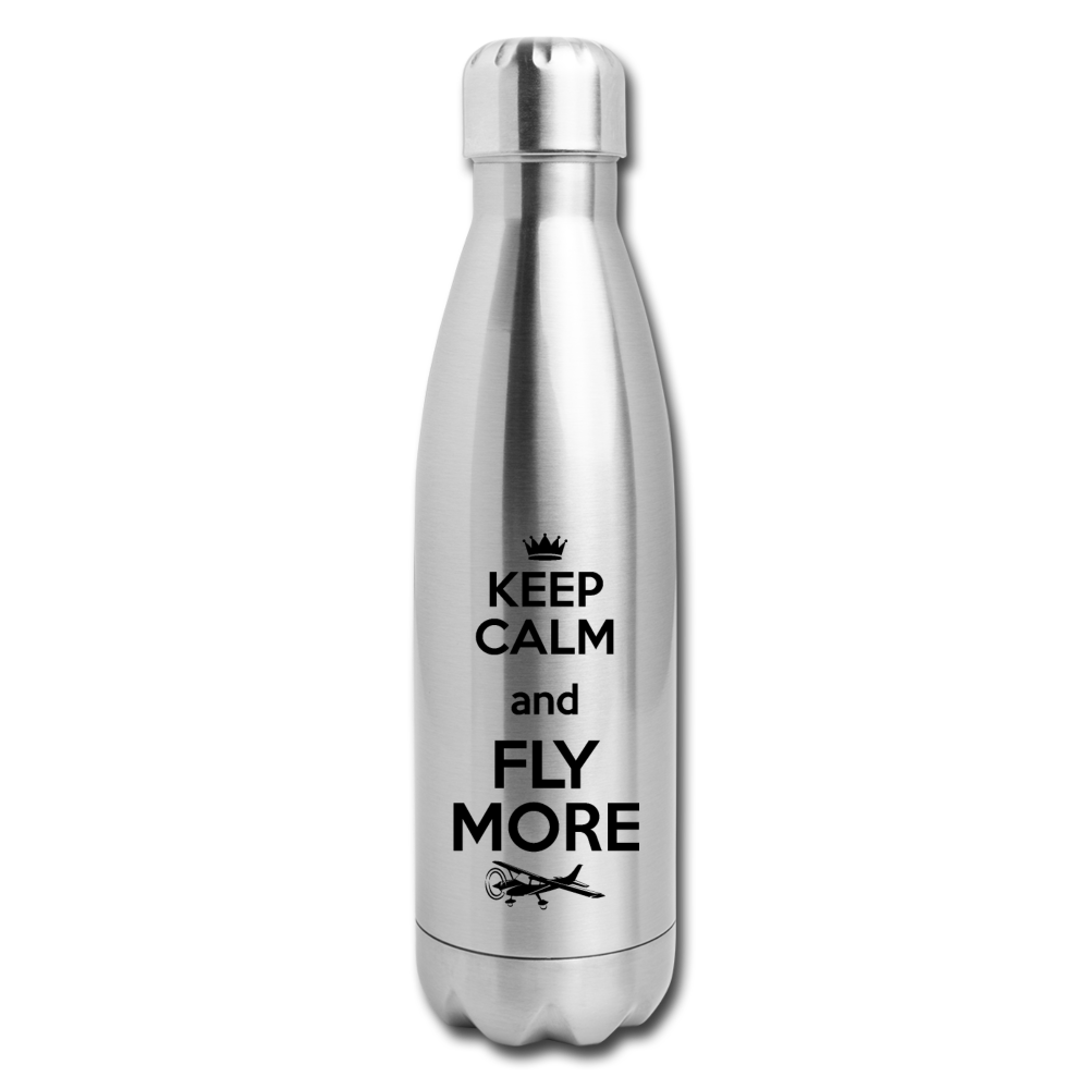 Keep Calm And Fly More - Black - Insulated Stainless Steel Water Bottle - silver