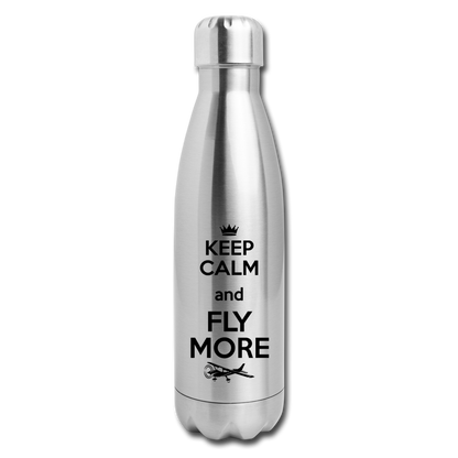 Keep Calm And Fly More - Black - Insulated Stainless Steel Water Bottle - silver