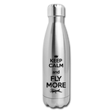 Keep Calm And Fly More - Black - Insulated Stainless Steel Water Bottle - silver