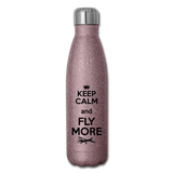 Keep Calm And Fly More - Black - Insulated Stainless Steel Water Bottle - pink glitter