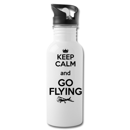 Keep Calm And Go Flying - Black - Water Bottle - white