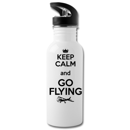 Keep Calm And Go Flying - Black - Water Bottle - white