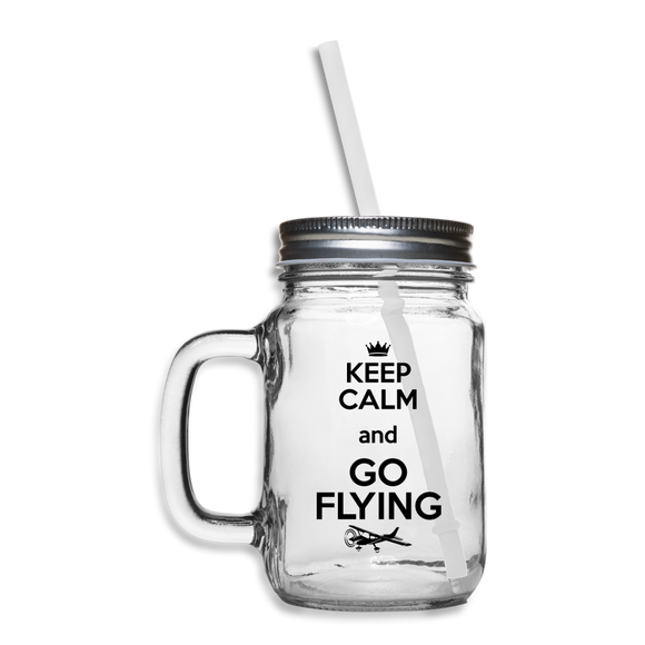 Keep Calm And Go Flying - Black - Mason Jar - clear