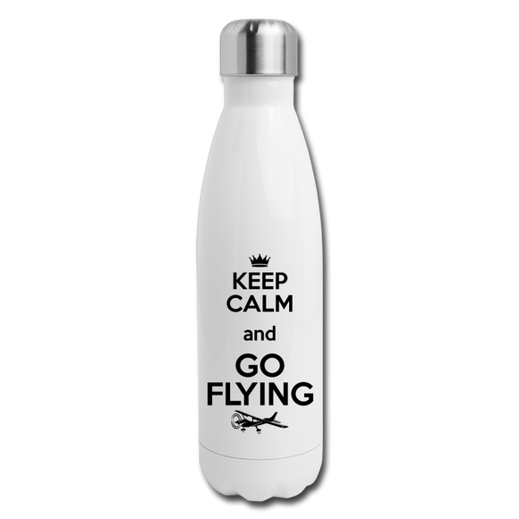 Keep Calm And Go Flying - Black - Insulated Stainless Steel Water Bottle - white