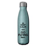 Keep Calm And Go Flying - Black - Insulated Stainless Steel Water Bottle - turquoise glitter