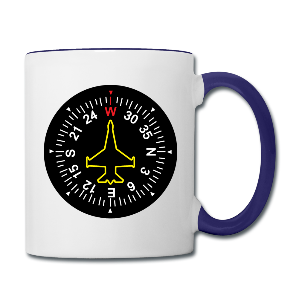 Fighter Jet Compass - Contrast Coffee Mug - white/cobalt blue