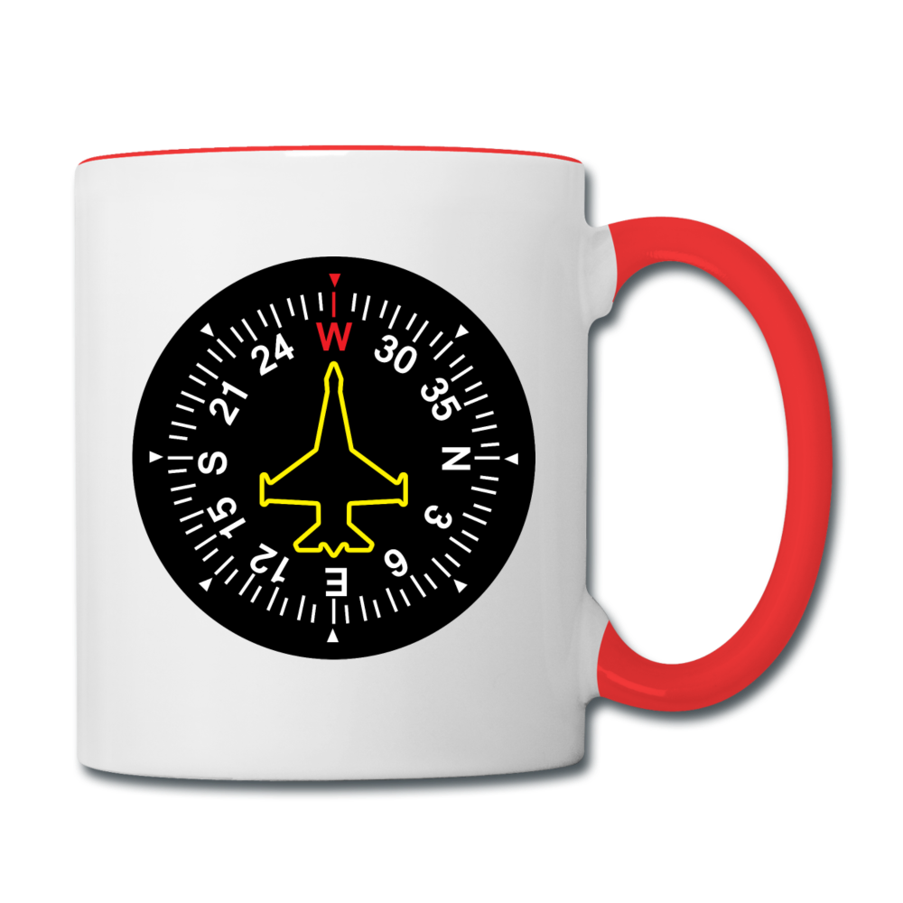 Fighter Jet Compass - Contrast Coffee Mug - white/red