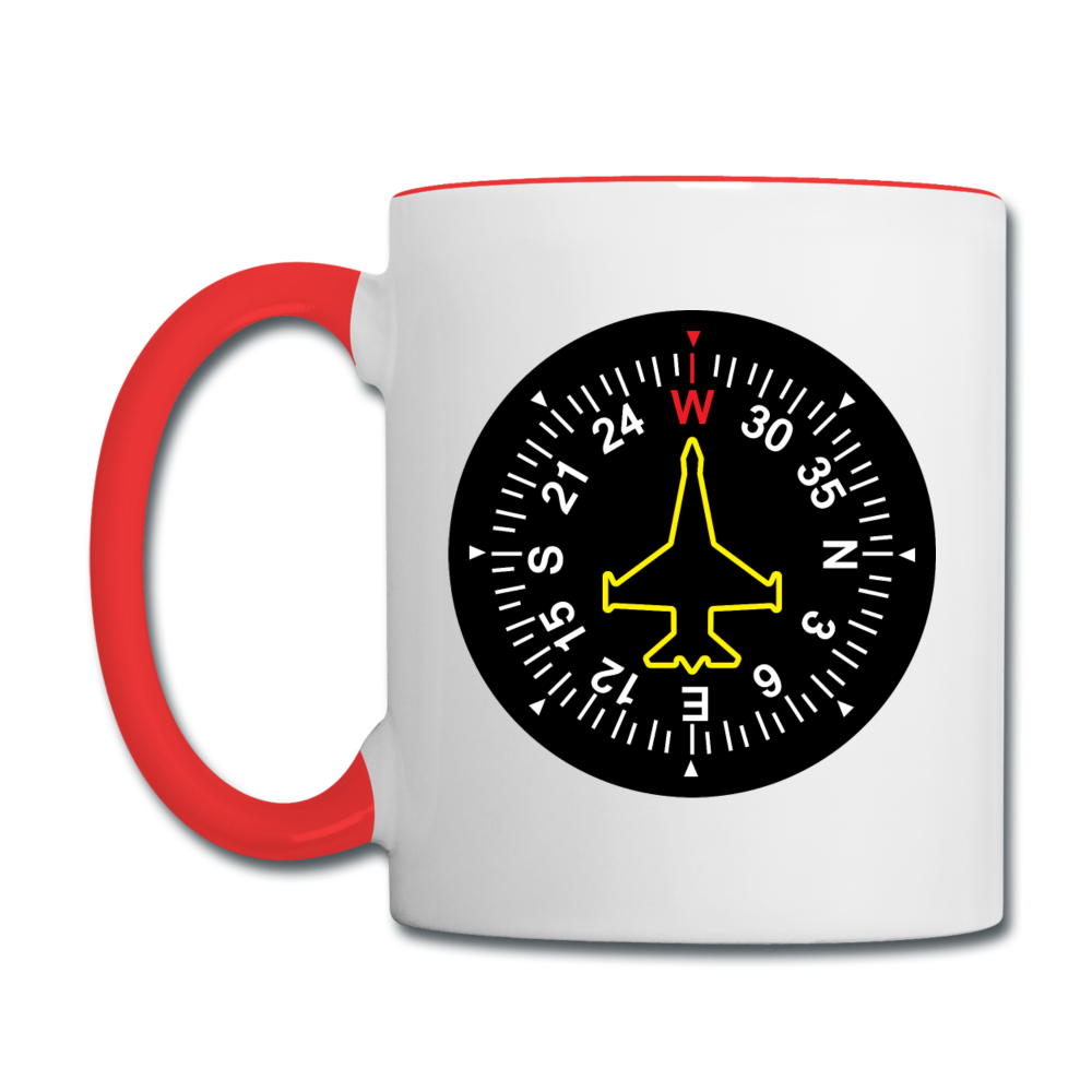 Fighter Jet Compass - Contrast Coffee Mug - white/red